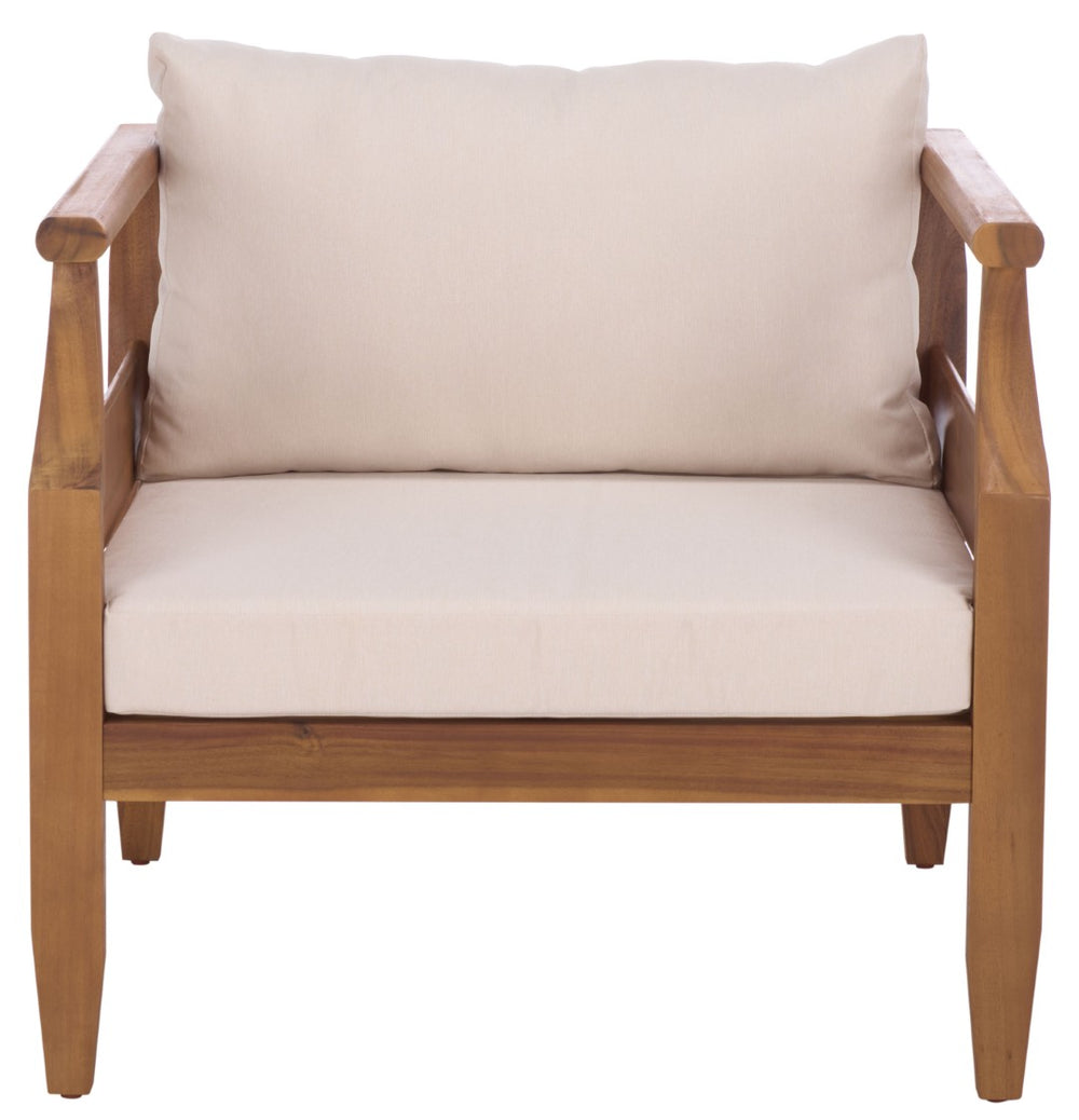 Safavieh ALTA Chair Set of 2 - Elegant Teak Brown & Cream Upholstery, Perfect for Indoor & Patio Use PAT6811A-SET2