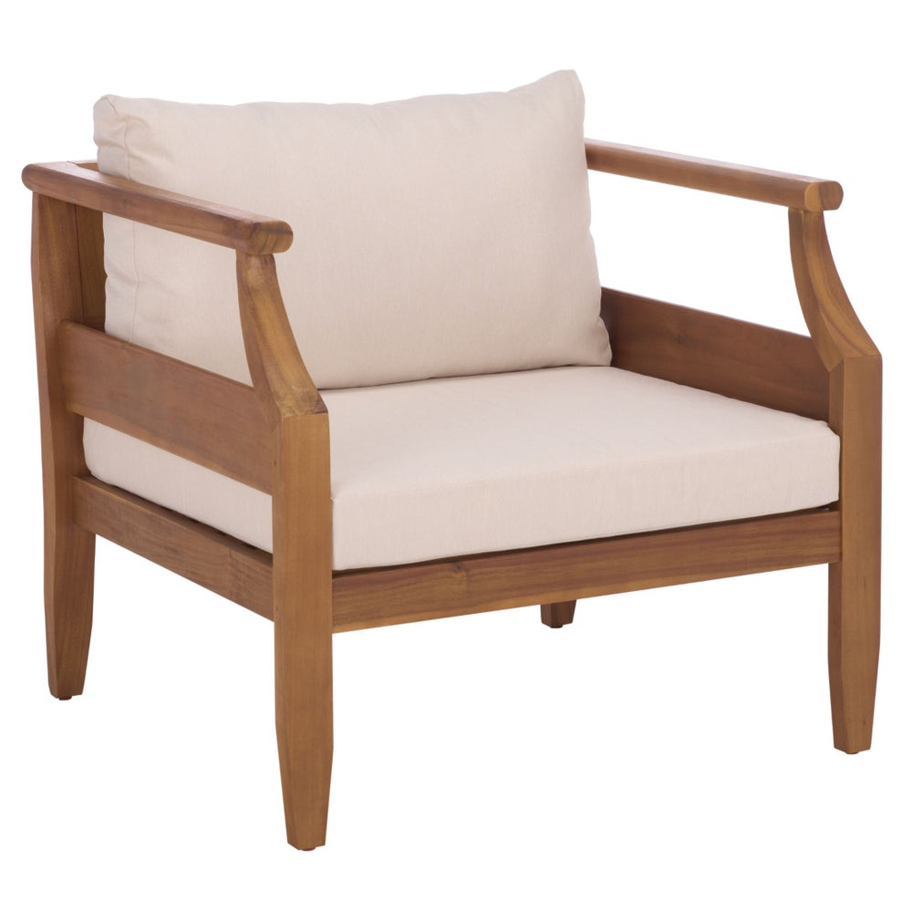 Safavieh ALTA Chair Set of 2 - Elegant Teak Brown & Cream Upholstery, Perfect for Indoor & Patio Use PAT6811A-SET2