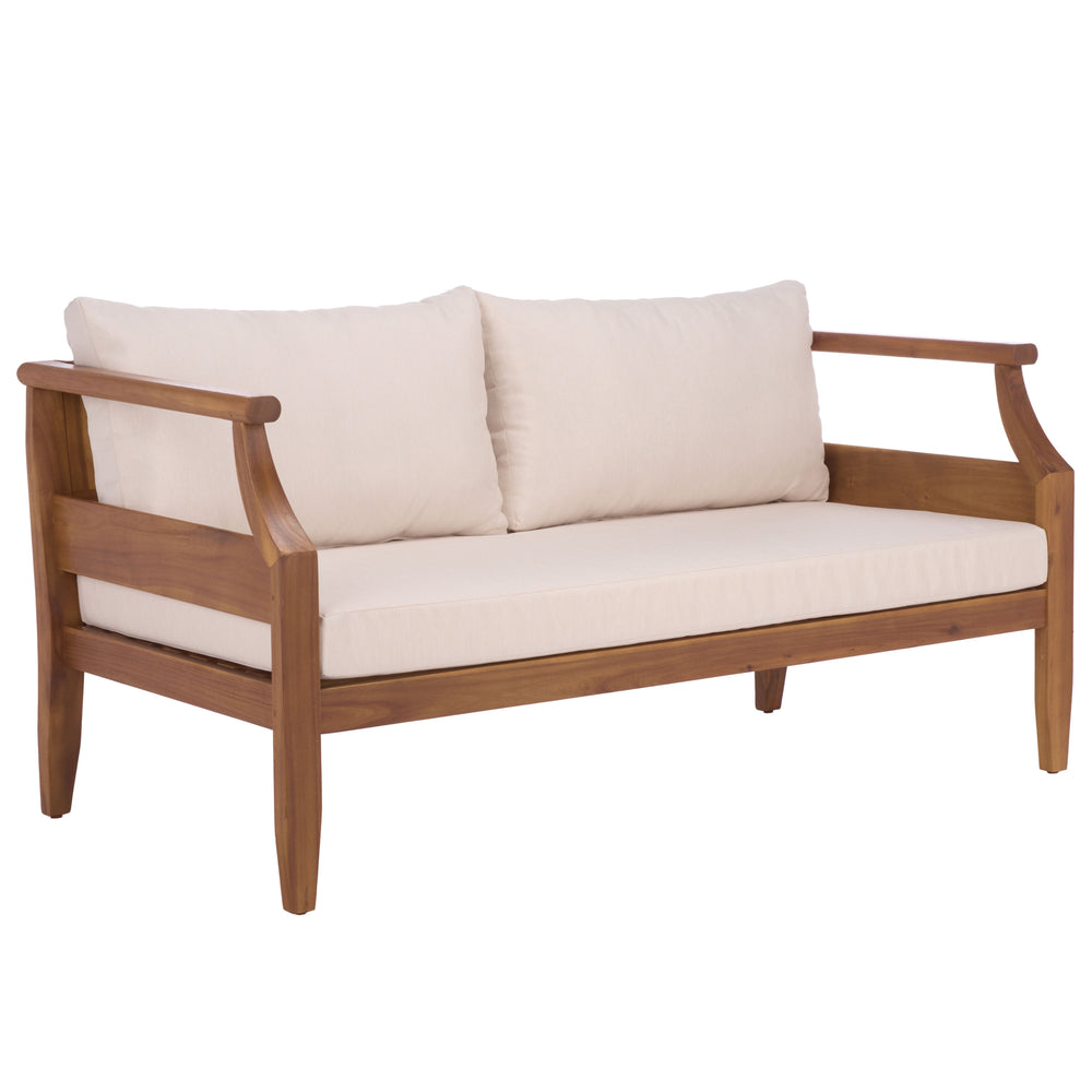 Safavieh Alta Bench + Table Set - Elegant Teak And Cream Finish For Stylish Indoor/Outdoor Comfort & Charm Teak Brown ,Cream Wood,Fabric,Foam Pat6812a