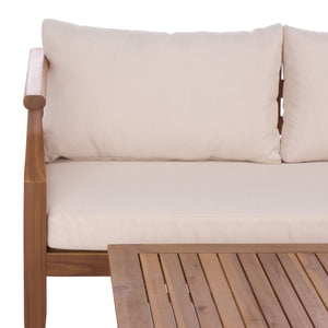 Safavieh Alta Bench + Table Set - Elegant Teak And Cream Finish For Stylish Indoor/Outdoor Comfort & Charm Teak Brown ,Cream Wood,Fabric,Foam Pat6812a