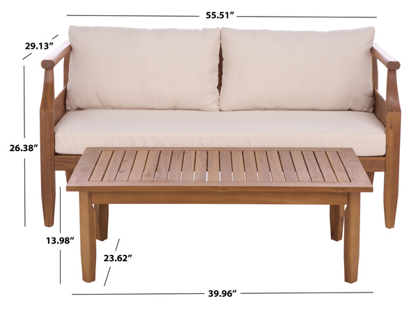 Safavieh Alta Bench + Table Set - Elegant Teak And Cream Finish For Stylish Indoor/Outdoor Comfort & Charm Teak Brown ,Cream Wood,Fabric,Foam Pat6812a