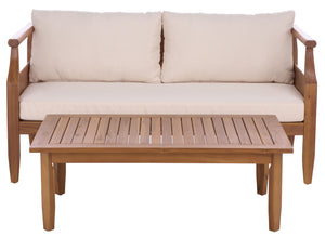 Safavieh Alta Bench + Table Set - Elegant Teak And Cream Finish For Stylish Indoor/Outdoor Comfort & Charm Teak Brown ,Cream Wood,Fabric,Foam Pat6812a