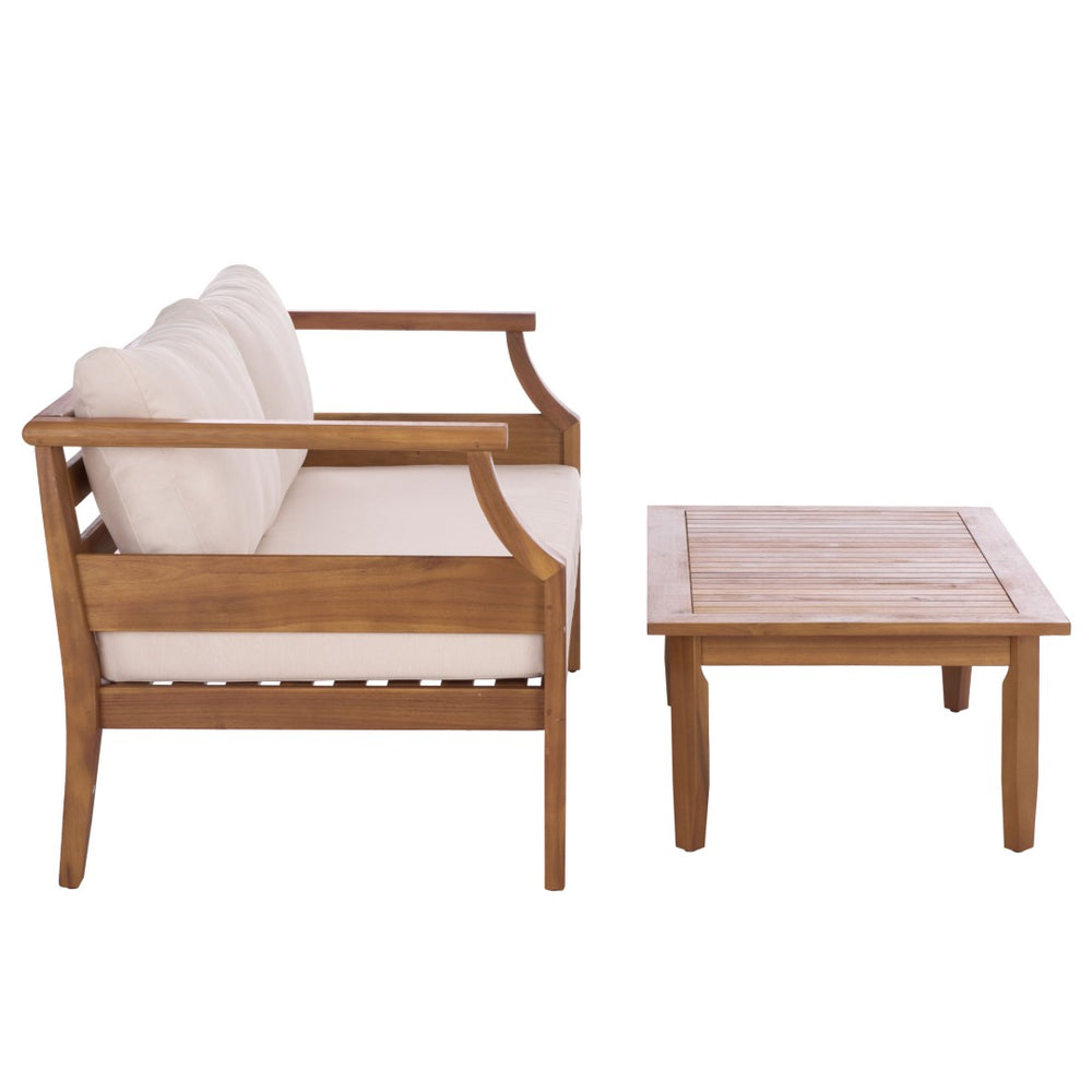Safavieh ALTA Bench + Table Set - Stylish Teak & Cream Design for Indoor/Outdoor Dining & Relaxation Space PAT6812A