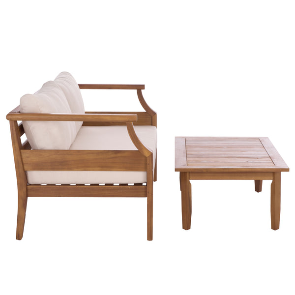 Safavieh Alta Bench + Table Set - Elegant Teak And Cream Finish For Stylish Indoor/Outdoor Comfort & Charm Teak Brown ,Cream Wood,Fabric,Foam Pat6812a