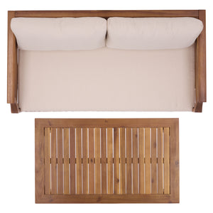 Safavieh Alta Bench + Table Set - Elegant Teak And Cream Finish For Stylish Indoor/Outdoor Comfort & Charm Teak Brown ,Cream Wood,Fabric,Foam Pat6812a