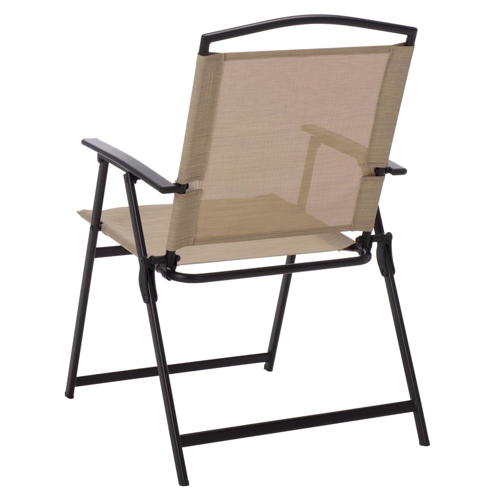 Alvin Folding Chair Set Of 2 — Durable Metal Frame, Breathable Textilene Seats With Rattan Accent Finish