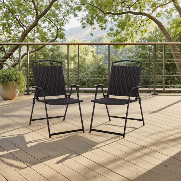 Dory Folding Chair Set Of 2 – Modern Woven Rattan Seating, Lightweight Foldable Patio & Dining Chairs