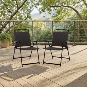 Dory Folding Chair Set Of 2 – Modern Woven Rattan Seating, Lightweight Foldable Patio & Dining Chairs