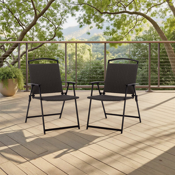 Dory Folding Chair Set Of 2 – Modern Woven Rattan Seating, Lightweight Foldable Patio & Dining Chairs