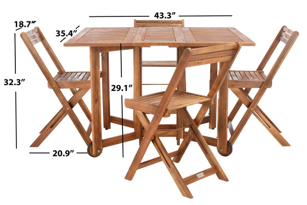 Safavieh ARVIN Outdoor Dining Set with Space-Saving Table and 4 Foldable Chairs for Stylish Gatherings Natural PAT7001A