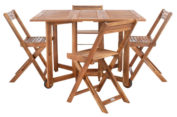 Safavieh ARVIN Outdoor Dining Set with Space-Saving Table and 4 Foldable Chairs for Stylish Gatherings Natural PAT7001A