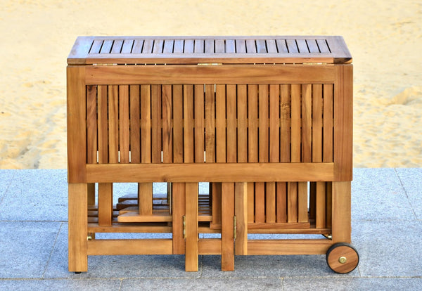 Safavieh ARVIN Outdoor Dining Set with Space-Saving Table and 4 Foldable Chairs for Stylish Gatherings Natural PAT7001A