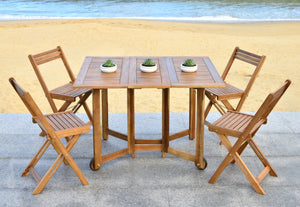 Safavieh ARVIN Outdoor Dining Set with Space-Saving Table and 4 Foldable Chairs for Stylish Gatherings Natural PAT7001A
