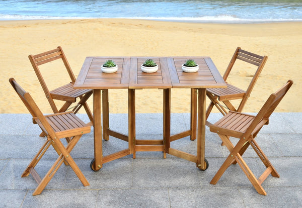Safavieh ARVIN Outdoor Dining Set with Space-Saving Table and 4 Foldable Chairs for Stylish Gatherings Natural PAT7001A