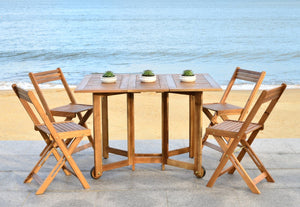 Safavieh ARVIN Outdoor Dining Set with Space-Saving Table and 4 Foldable Chairs for Stylish Gatherings Natural PAT7001A