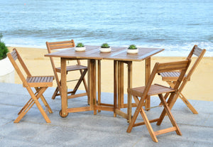 Safavieh ARVIN Outdoor Dining Set with Space-Saving Table and 4 Foldable Chairs for Stylish Gatherings Natural PAT7001A