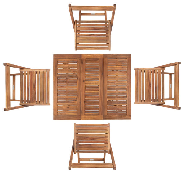 Safavieh ARVIN Outdoor Dining Set with Space-Saving Table and 4 Foldable Chairs for Stylish Gatherings Natural PAT7001A