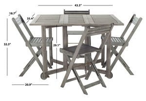 Safavieh ARVIN Outdoor Dining Set with Space-Saving Table and 4 Foldable Chairs for Stylish Gatherings Grey PAT7001B