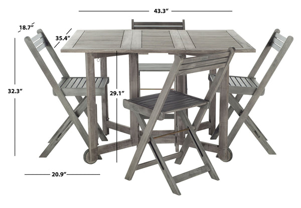 Safavieh ARVIN Outdoor Dining Set with Space-Saving Table and 4 Foldable Chairs for Stylish Gatherings Grey PAT7001B