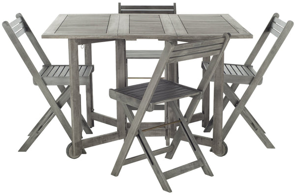 Safavieh ARVIN Outdoor Dining Set with Space-Saving Table and 4 Foldable Chairs for Stylish Gatherings Grey PAT7001B