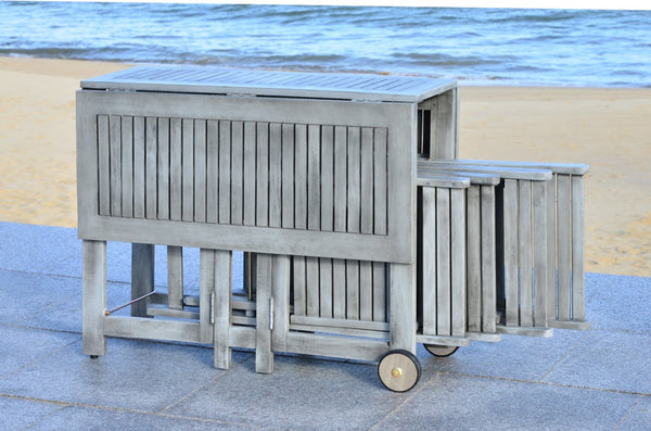 Safavieh ARVIN Outdoor Dining Set with Space-Saving Table and 4 Foldable Chairs for Stylish Gatherings Grey PAT7001B