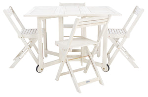 Safavieh ARVIN Outdoor Dining Set with Space-Saving Table and 4 Foldable Chairs for Stylish Gatherings White PAT7001D
