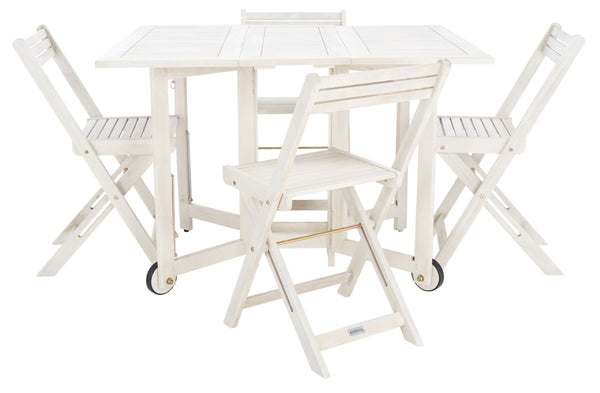 Safavieh ARVIN Outdoor Dining Set with Space-Saving Table and 4 Foldable Chairs for Stylish Gatherings White PAT7001D