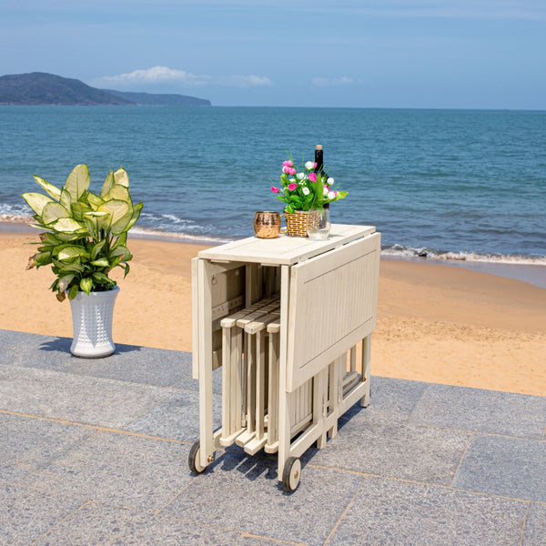 Safavieh ARVIN Outdoor Dining Set with Space-Saving Table and 4 Foldable Chairs for Stylish Gatherings White PAT7001D