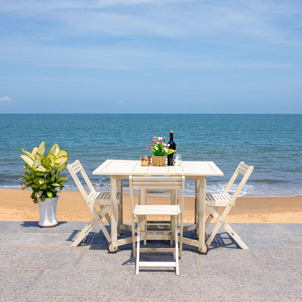 Safavieh ARVIN Outdoor Dining Set with Space-Saving Table and 4 Foldable Chairs for Stylish Gatherings White PAT7001D
