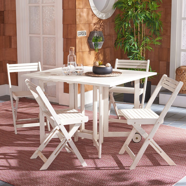 Safavieh ARVIN Outdoor Dining Set with Space-Saving Table and 4 Foldable Chairs for Stylish Gatherings White PAT7001D