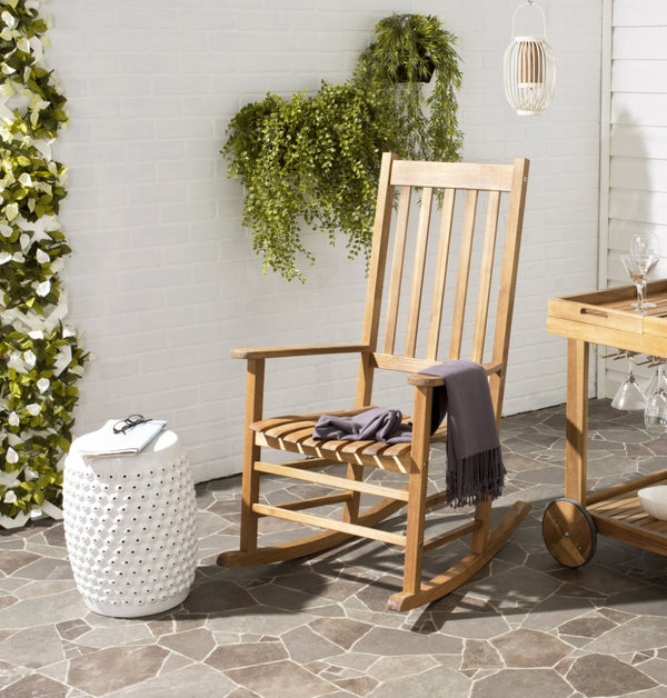 Safavieh SHASTA Rocking Chair - Timeless Comfort for Outdoor Spaces, Crafted from Sustainable Acacia Wood Natural PAT7002A