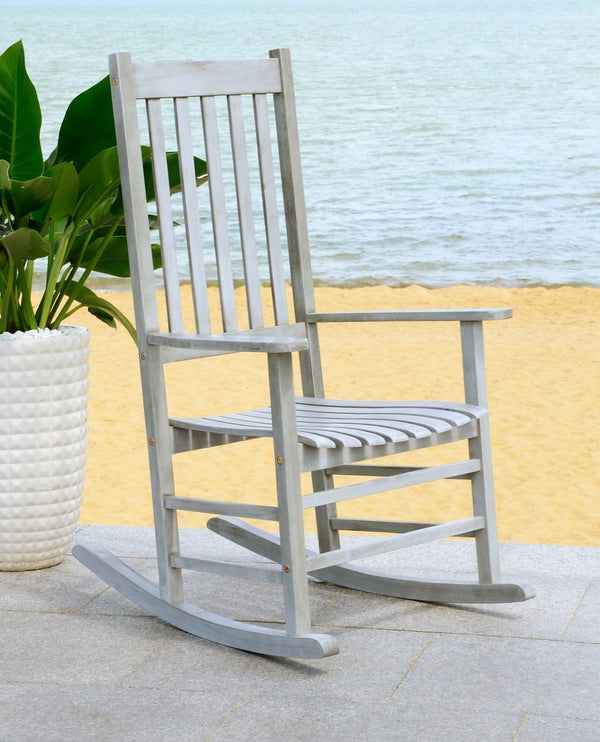 Safavieh SHASTA Rocking Chair - Timeless Comfort for Outdoor Spaces, Crafted from Sustainable Acacia Wood Grey PAT7002B