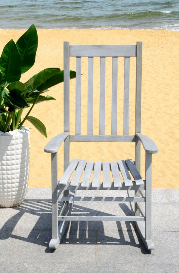 Safavieh SHASTA Rocking Chair - Timeless Comfort for Outdoor Spaces, Crafted from Sustainable Acacia Wood Grey PAT7002B