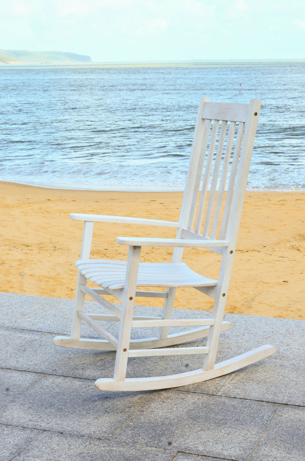 Safavieh SHASTA Rocking Chair - Timeless Comfort for Outdoor Spaces, Crafted from Sustainable Acacia Wood White PAT7002C