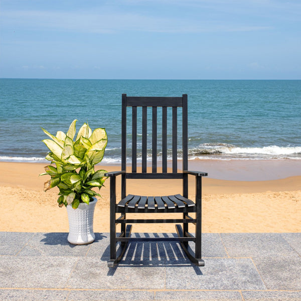 Safavieh SHASTA Rocking Chair - Timeless Comfort for Outdoor Spaces, Crafted from Sustainable Acacia Wood Black PAT7002D