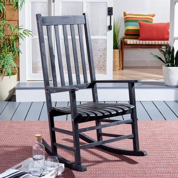 Safavieh SHASTA Rocking Chair - Timeless Comfort for Outdoor Spaces, Crafted from Sustainable Acacia Wood Black PAT7002D