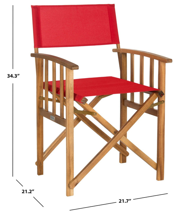 Safavieh LAGUNA Director Chairs - Set of 2 Stylish Outdoor Seating in Durable Eco-Friendly Design, Perfect for Entertaining Natural / Red PAT7004A-SET2