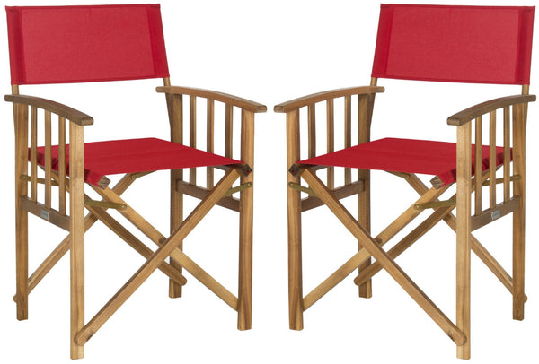Safavieh LAGUNA Director Chairs - Set of 2 Stylish Outdoor Seating in Durable Eco-Friendly Design, Perfect for Entertaining Natural / Red PAT7004A-SET2