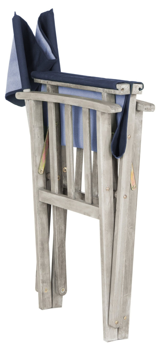 Safavieh LAGUNA Director Chairs - Set of 2 Stylish Outdoor Seating in Durable Eco-Friendly Design, Perfect for Entertaining Grey / Navy PAT7004D-SET2