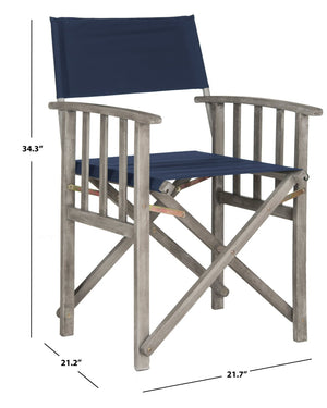 Safavieh LAGUNA Director Chairs - Set of 2 Stylish Outdoor Seating in Durable Eco-Friendly Design, Perfect for Entertaining Grey / Navy PAT7004D-SET2