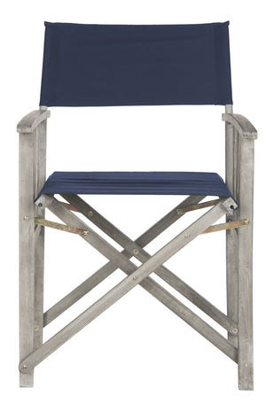 Safavieh LAGUNA Director Chairs - Set of 2 Stylish Outdoor Seating in Durable Eco-Friendly Design, Perfect for Entertaining Grey / Navy PAT7004D-SET2