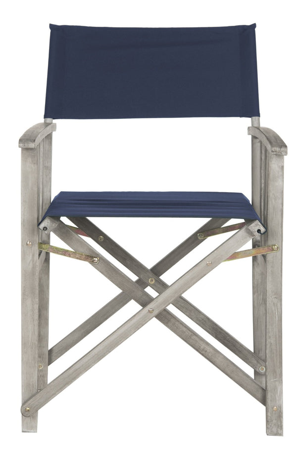 Safavieh LAGUNA Director Chairs - Set of 2 Stylish Outdoor Seating in Durable Eco-Friendly Design, Perfect for Entertaining Grey / Navy PAT7004D-SET2