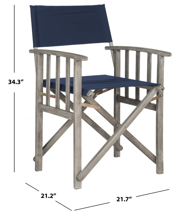 Safavieh LAGUNA Director Chairs - Set of 2 Stylish Outdoor Seating in Durable Eco-Friendly Design, Perfect for Entertaining Grey / Navy PAT7004D-SET2