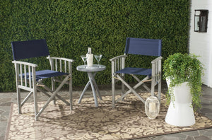 Safavieh LAGUNA Director Chairs - Set of 2 Stylish Outdoor Seating in Durable Eco-Friendly Design, Perfect for Entertaining Grey / Navy PAT7004D-SET2