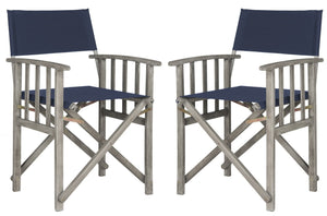 Safavieh LAGUNA Director Chairs - Set of 2 Stylish Outdoor Seating in Durable Eco-Friendly Design, Perfect for Entertaining Grey / Navy PAT7004D-SET2
