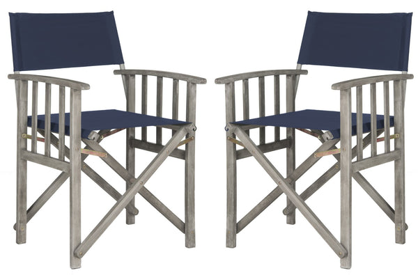 Safavieh LAGUNA Director Chairs - Set of 2 Stylish Outdoor Seating in Durable Eco-Friendly Design, Perfect for Entertaining Grey / Navy PAT7004D-SET2