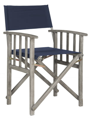 Safavieh LAGUNA Director Chairs - Set of 2 Stylish Outdoor Seating in Durable Eco-Friendly Design, Perfect for Entertaining Grey / Navy PAT7004D-SET2