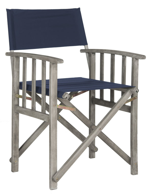 Safavieh LAGUNA Director Chairs - Set of 2 Stylish Outdoor Seating in Durable Eco-Friendly Design, Perfect for Entertaining Grey / Navy PAT7004D-SET2