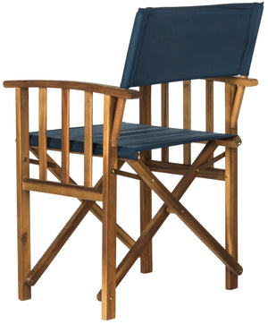Safavieh LAGUNA Director Chairs - Set of 2 Stylish Outdoor Seating in Durable Eco-Friendly Design, Perfect for Entertaining Natural / Navy PAT7004E-SET2