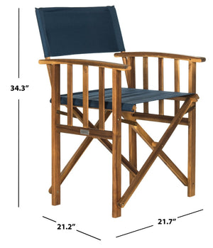 Safavieh LAGUNA Director Chairs - Set of 2 Stylish Outdoor Seating in Durable Eco-Friendly Design, Perfect for Entertaining Natural / Navy PAT7004E-SET2